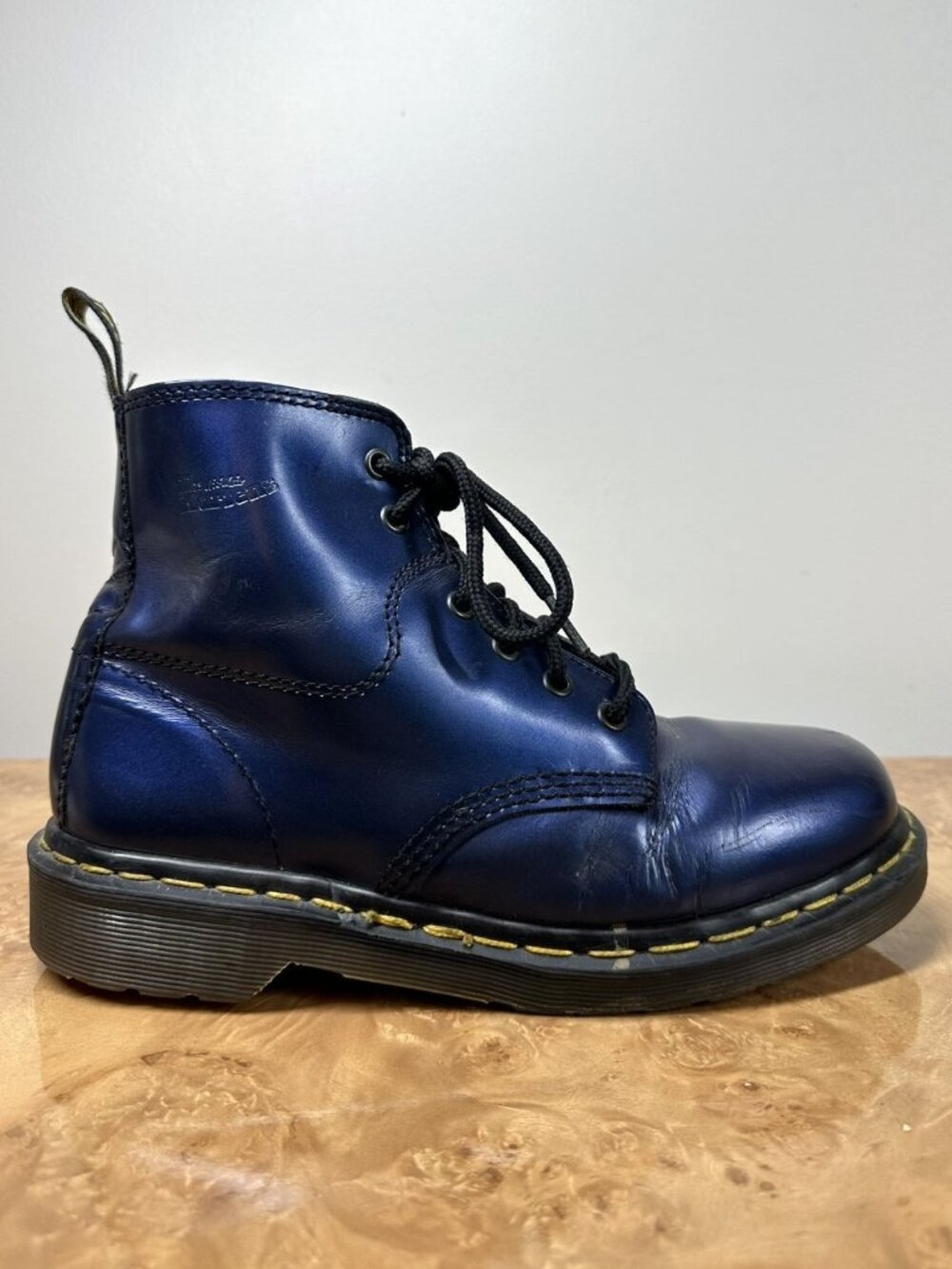 Vintage Dr Martens Metallic Blue Leather 6 Eye Boots UK 6 US 8 Made England